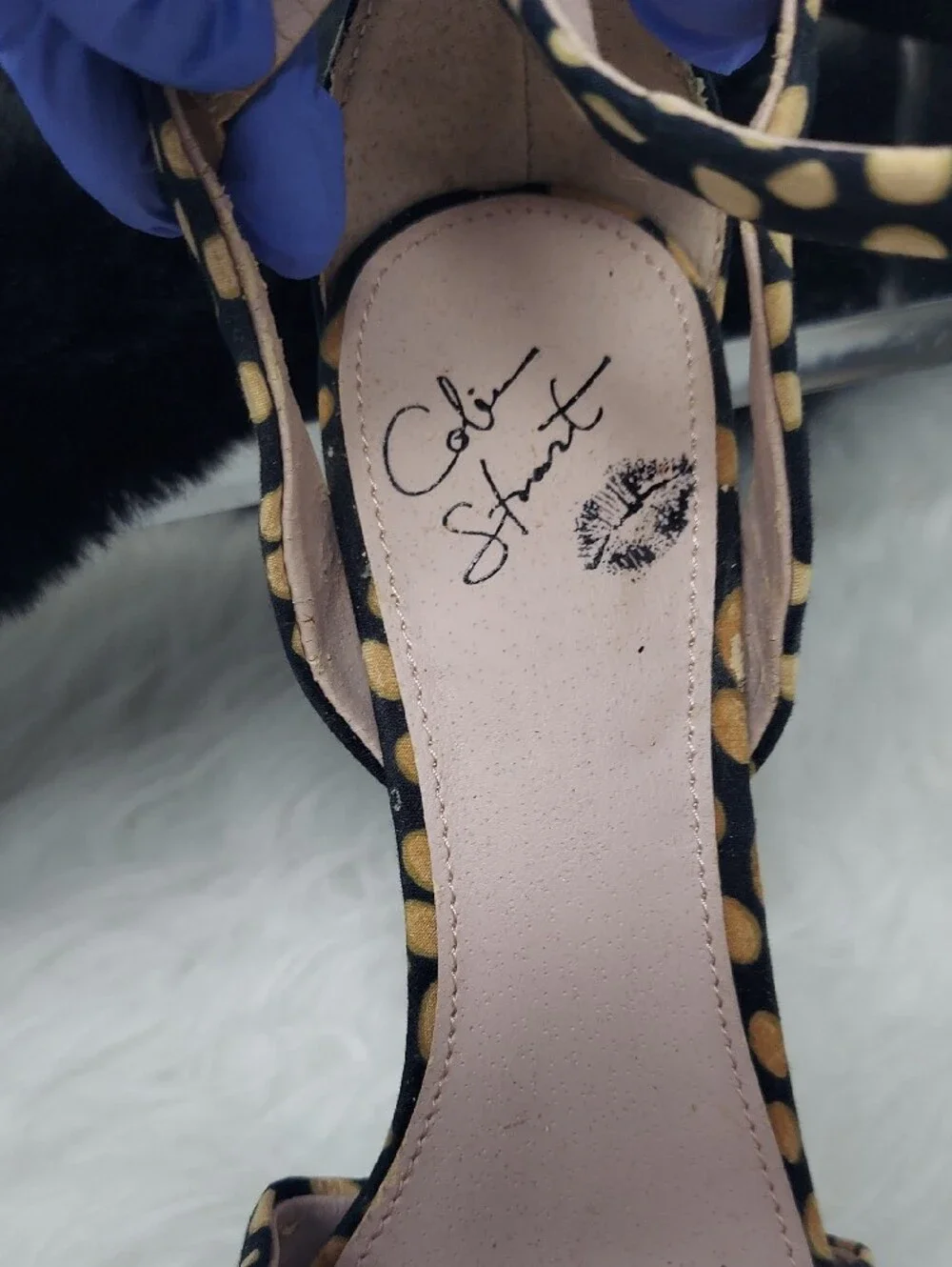 Colin Stuart Black Platform Sandals with Gold Dot Print